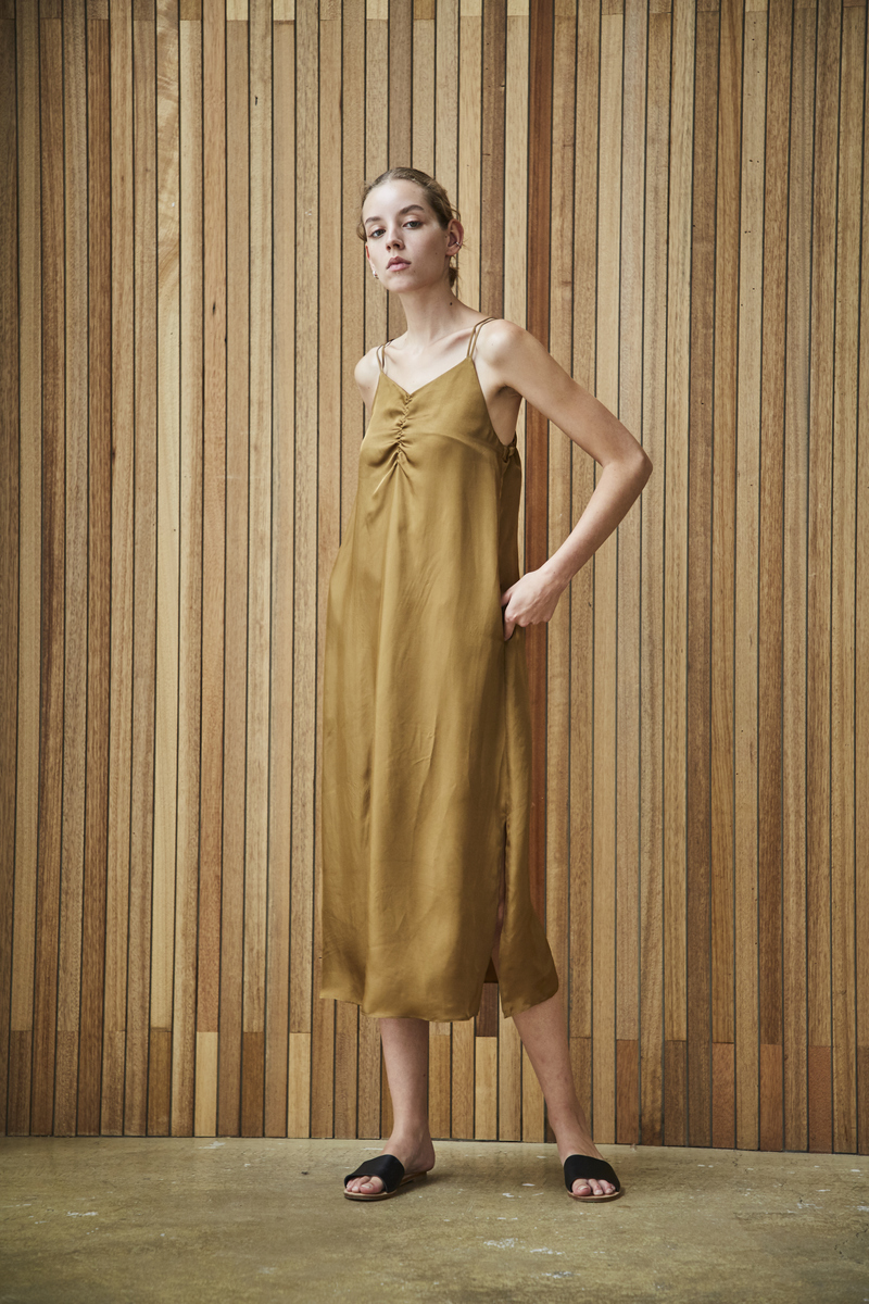 Maison De Ines FEM SLIP DRESS - khaki