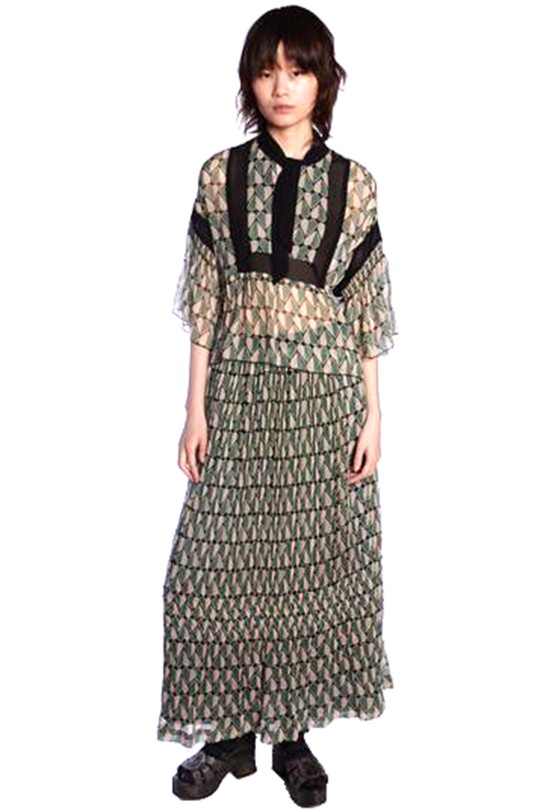 Anna Sui Hearts Crinkle Chiffon Pleated Skirt Anna Sui Hearts Crinkle Chiffon Pleated Skirt