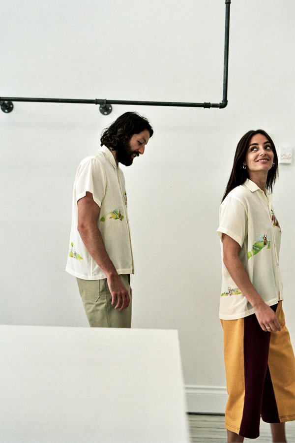 BODE Hand Painted Landscape Silk Shirt - Ecru | Garmentory