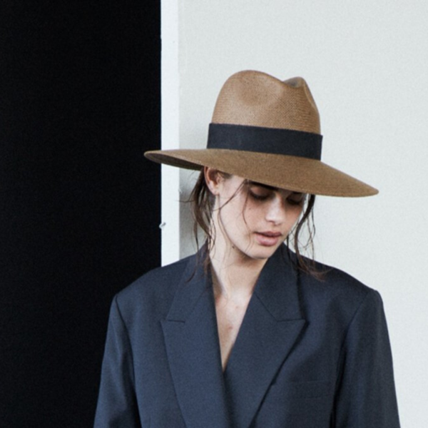 Janessa Leone Corbin Brown Straw Fedora Hat Medium 57cm Wide Brim USA Packable Janessa Leone Corbin Packable Hat Brown SS20038 - Free  main image 3