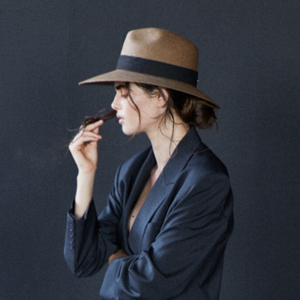 Janessa Leone Corbin Brown Straw Fedora Hat Medium 57cm Wide Brim USA Packable Janessa Leone Corbin Packable Hat Brown SS20038 - Free  main image 2