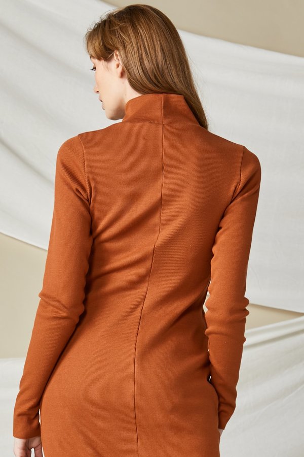 skivvy dress long sleeve Lois Hazel Skivvy Rib Dress - Terracotta