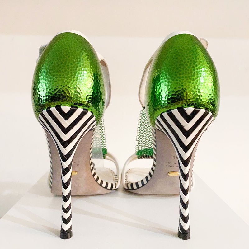 pre-loved] Sergio Rossi Metallic Sandals - white/green | Garmentory