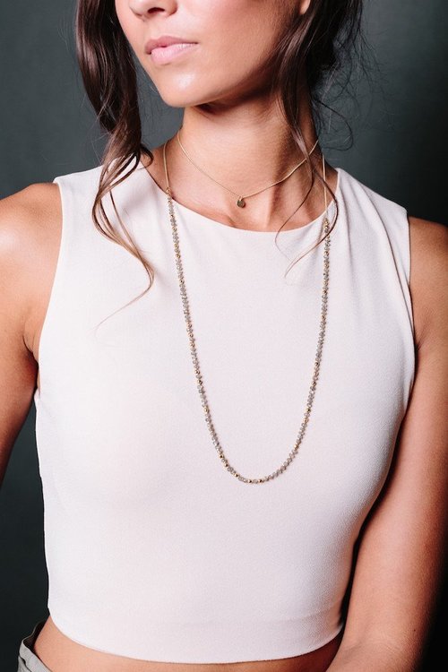 Tess+Tricia Faceted Labradorite + Gold Delicate Wrap Layering Necklace Tess+Tricia Faceted Labradorite + Gold Delicate Wrap Layering Necklace