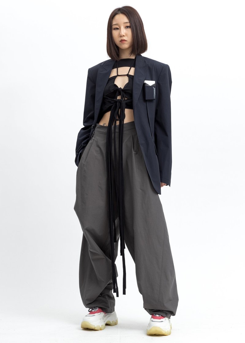 Hyein Seo Chained Wide Pants - Slate Grey | Garmentory