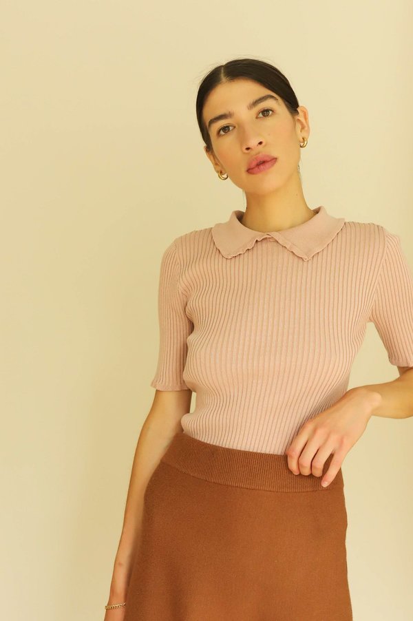 En Saison Ribbed Collar Top - Dusty Pink En Saison Ribbed Collar Top - Dusty Pink