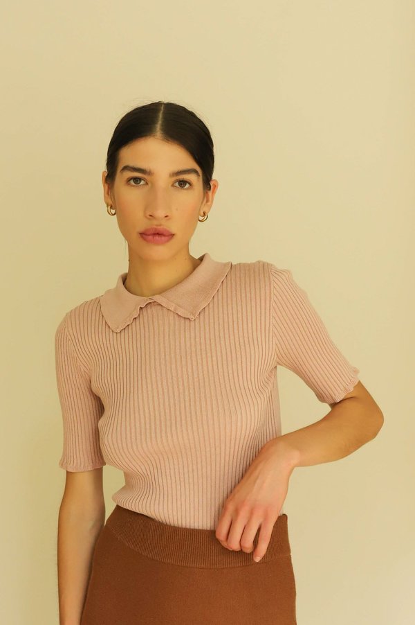 En Saison Ribbed Collar Top - Dusty Pink En Saison Ribbed Collar Top - Dusty Pink