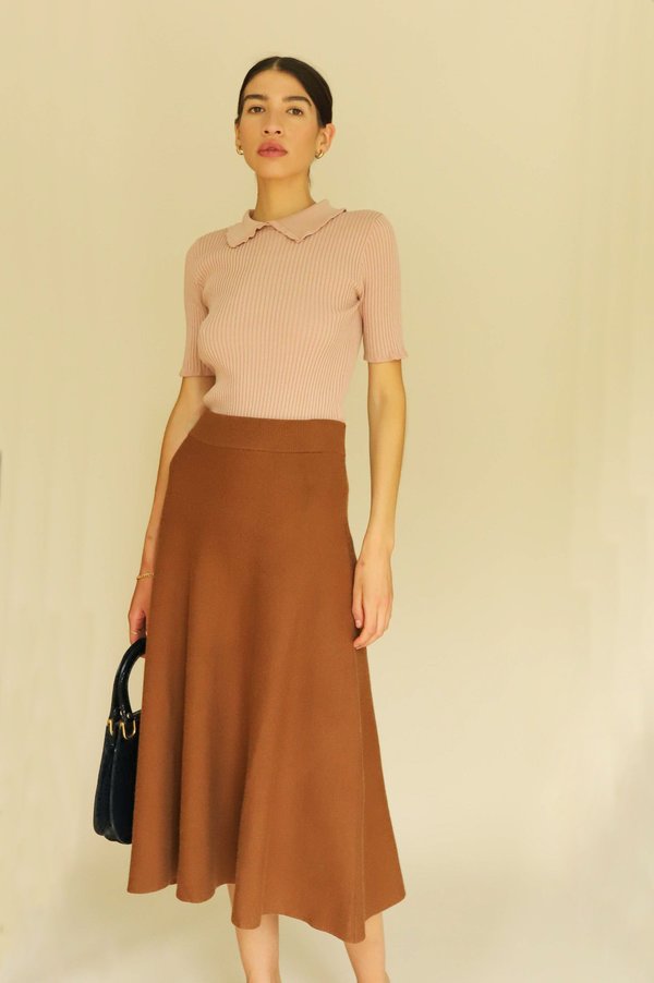 LUCY PARIS Madeline Knit Circle Skirt - Brown LUCY PARIS Madeline Knit Circle Skirt - Brown