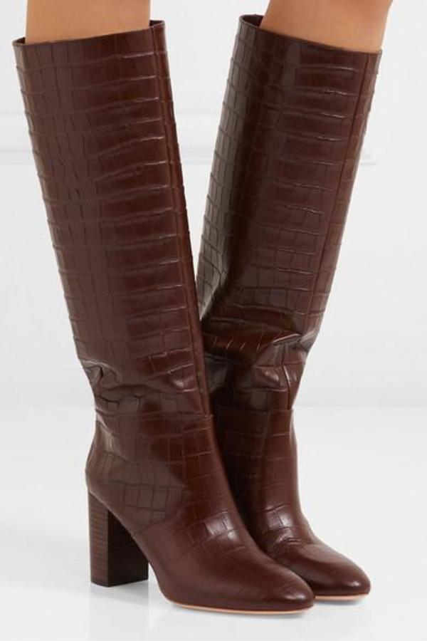 Loeffler Randall Goldy Croc-Effect Tall Boots Dark Brown
