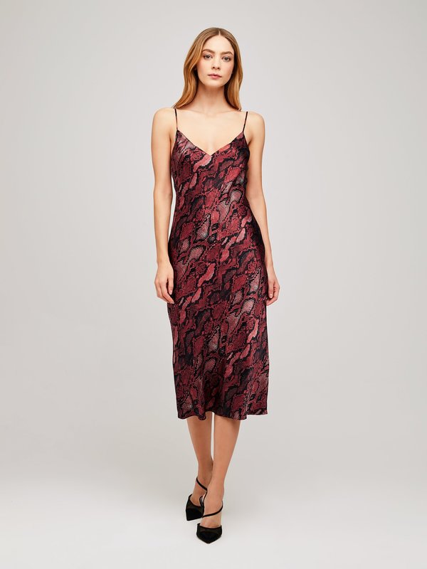l'agence jodie silk slip dress L'Agence Jodie V Neck Midi Slip Dress Silk Satin NWT Size 2 Deep Red