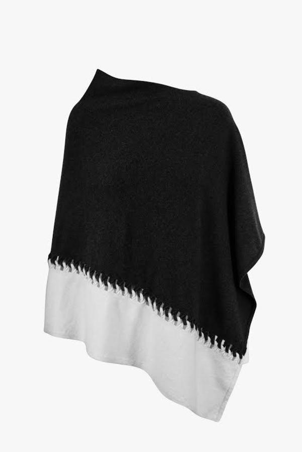 KINROSS Cashmere Black & Silver Birch Twist Stitch Poncho LFAC1-C99 main image 0
