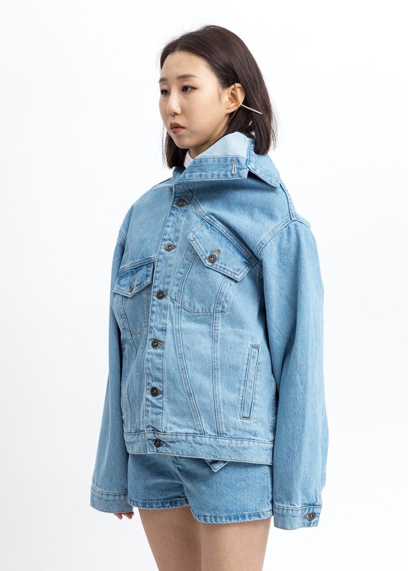 Y/project Asymmetric Collar Denim Jacket - Blue | Garmentory