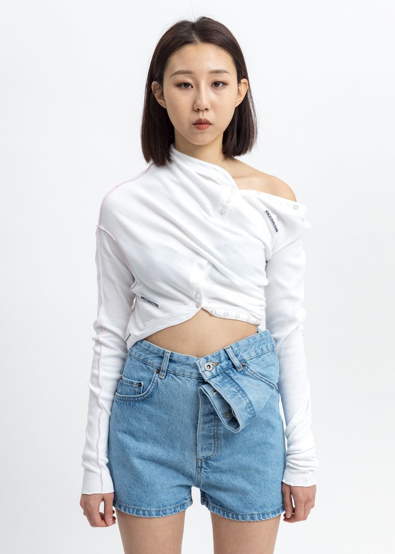 トップス Y/Project Upside Down Long Sleeve TShirt Y/Project White Upside Down Long Sleeve T-Shirt Y/Project