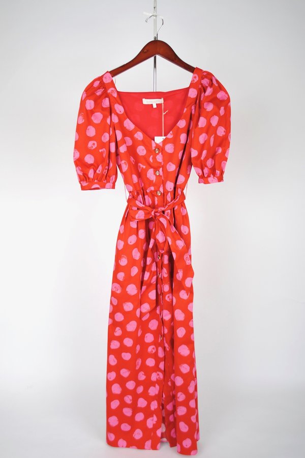 open lace back dress Borgo de Nor Midi Dress Augusta Navy Printed Cotton Size 8 Belted Shir –  Celebrity Owned main image 1