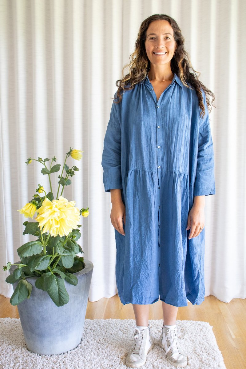 ICHI ANTIQUITES Linen Washer Dress Ink Blue Linen on Garmentory
