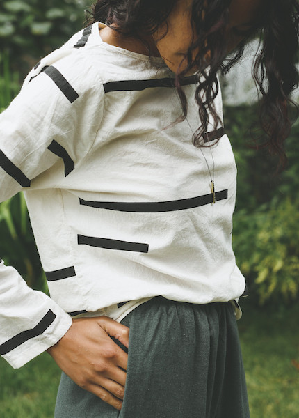 Uzi - Long Sleeve Tee in Cream Broken Stripe Uzi - Long Sleeve Tee in Cream Broken Stripe