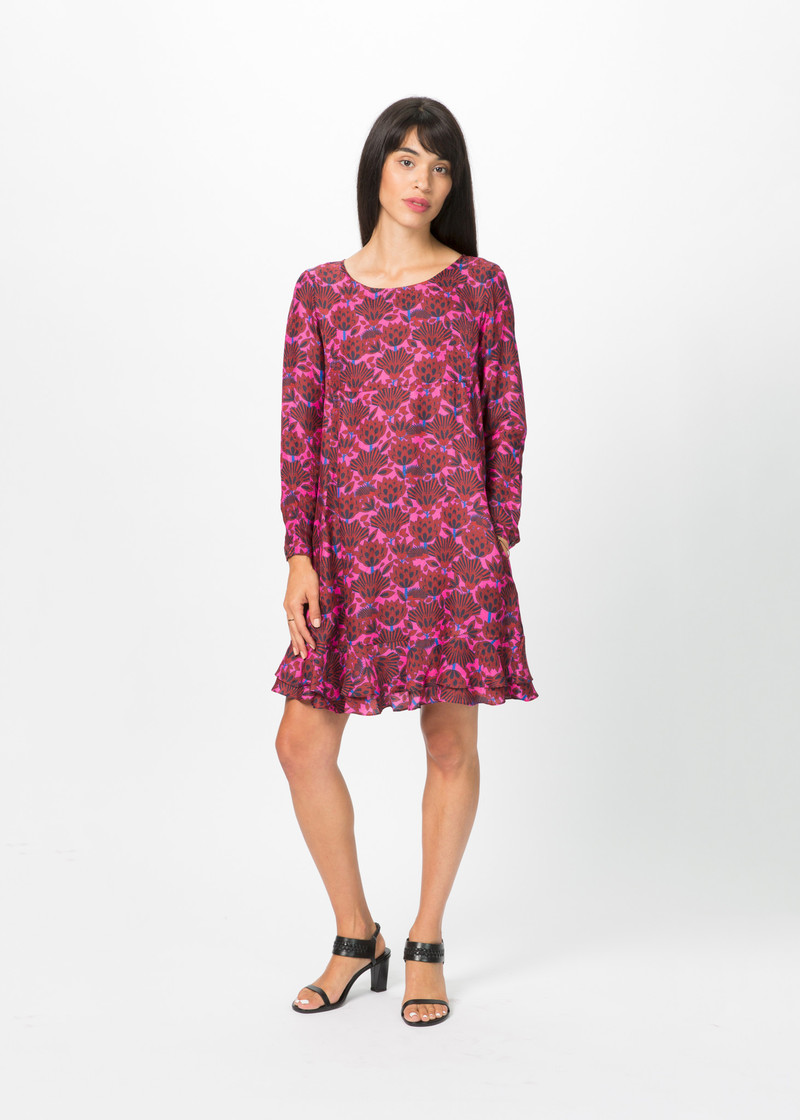 knee length dresses for ladies SD0150-1pc-FLORAL TIE WAIST RUFFLE HEM A-LINE DRESS-$18 (Display Sample)