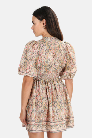 zimmermann freja shirred paisley-print linen mini dress Zimmermann Zimmermannfreja Paisley-Print Linen Mini Dress In Brown - 40% Off