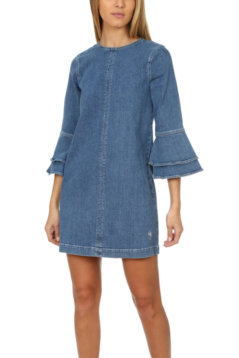 ganni puff sleeve denim dress Ganni Compton Denim Dress
