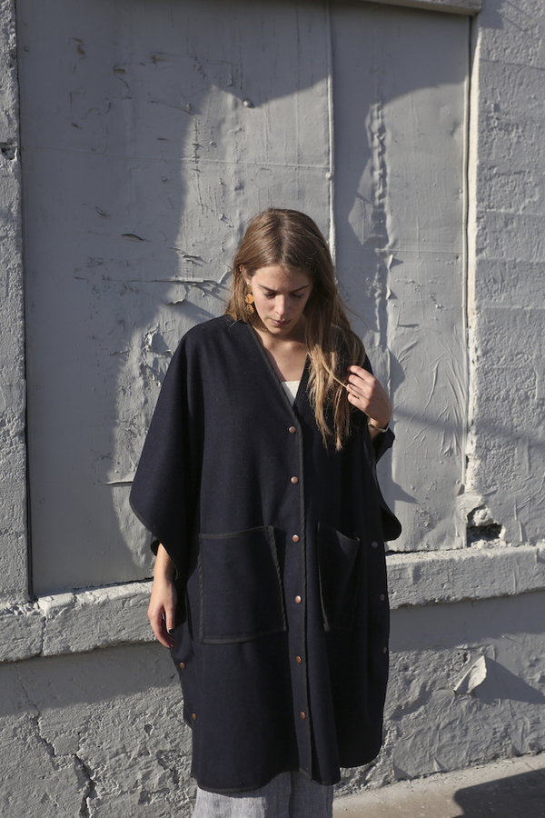 Objects Wihtout Meaning Poncho Coat, Navy Objects Wihtout Meaning Poncho Coat, Navy
