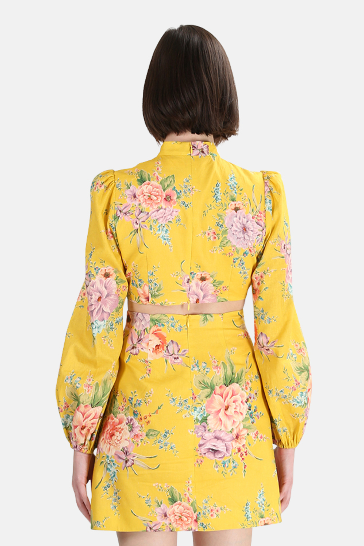 zimmermann zinnia bow cut out short dress Zimmermann Zinnia Bow Cut Out Short Dress in Golden Floral
