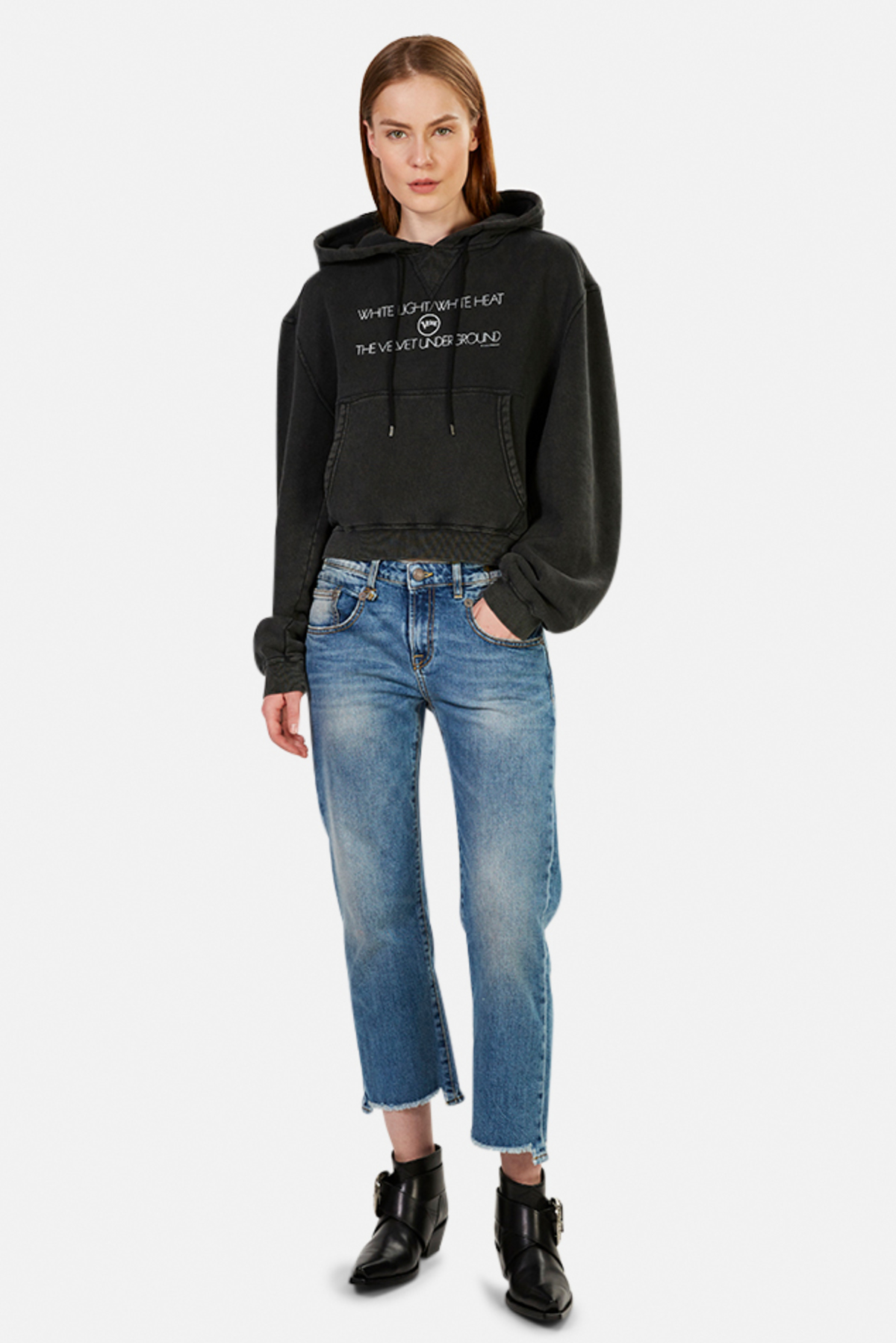 R13 Velvet Underground Cropped Hoodie | Garmentory
