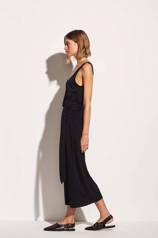 vince pima cotton sleeveless dress VINCE Womens Medium Sleeveless Pima Cotton Midi Tank Dress in Black Missing Belt