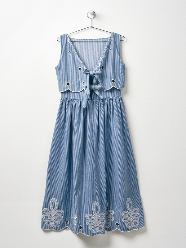 innika choo blue dress Innika Choo Blue Maxi Dress w/Orange Floral Embroidery & Tie Straps OS –  Vintage Vogue
