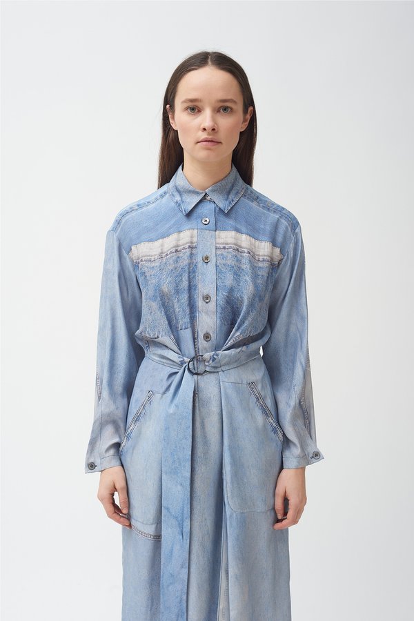 Colovos Silk Denim Print Dress