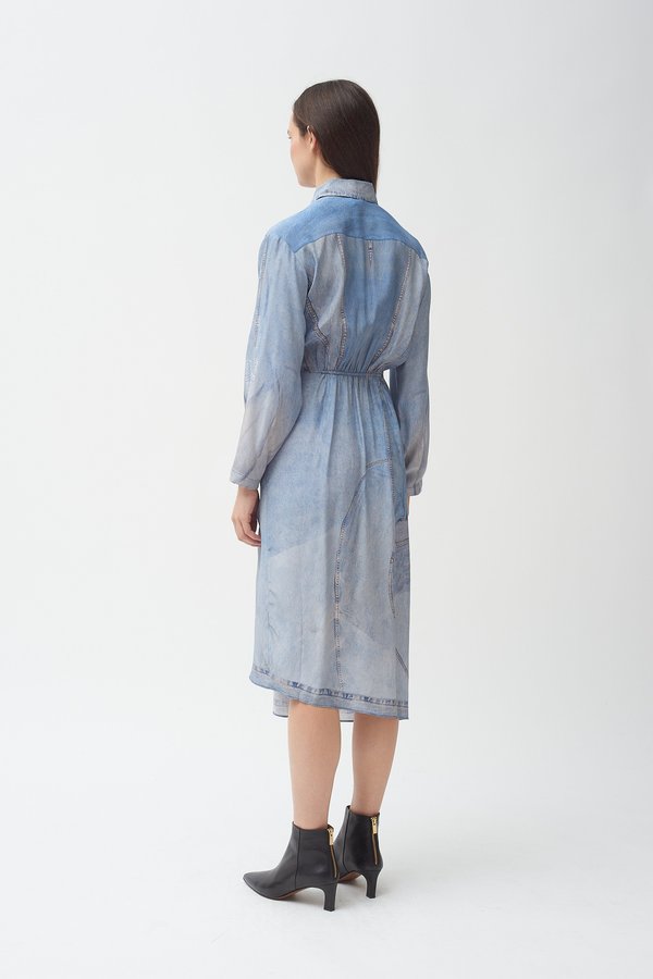 Colovos Silk Denim Print Dress