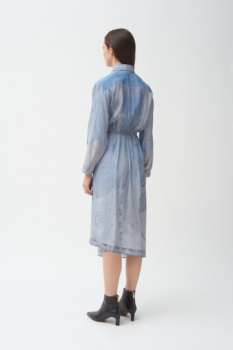 colovos denim dress Colovos Silk Denim Print Dress