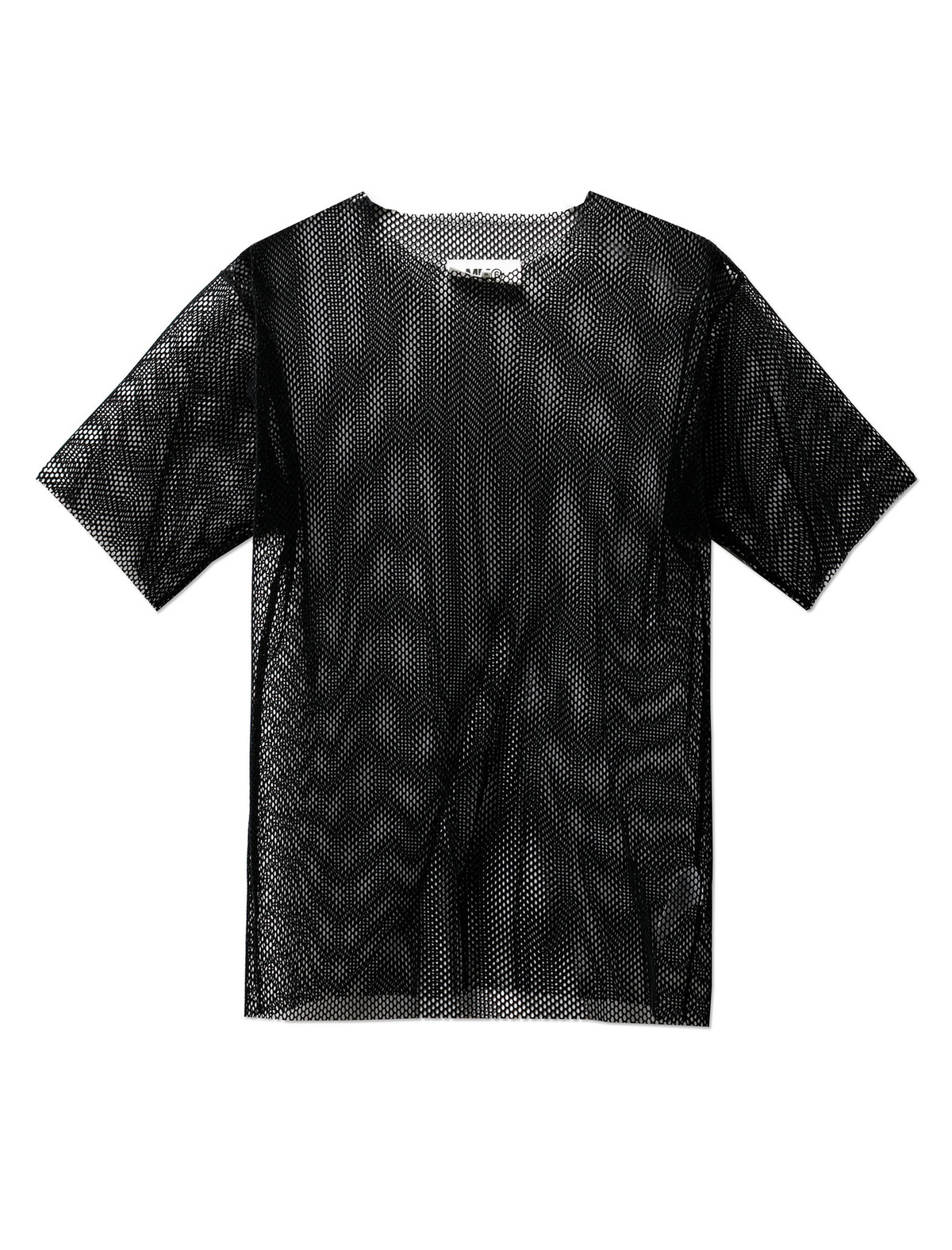 MM6 by Maison Margiela Womens Flocked Mesh T-Shirt Black | Garmentory