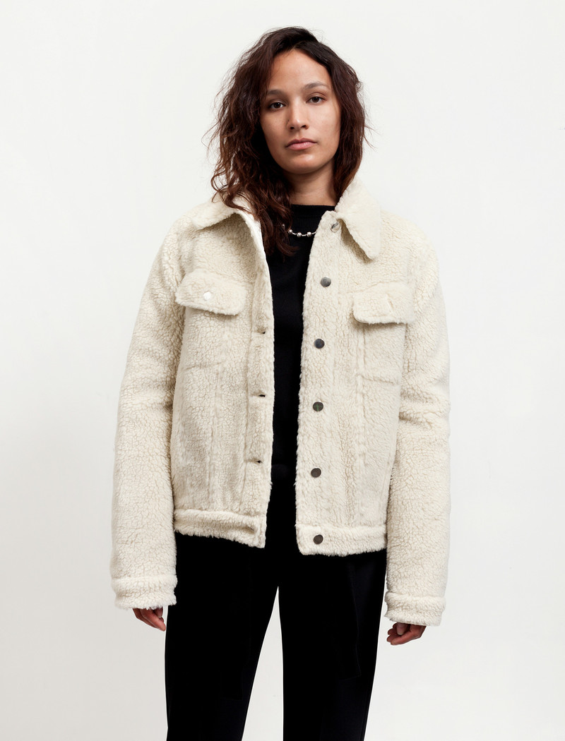 MM6 by Maison Margiela Womens Teddy Bear Denim Jacket - Ecru  