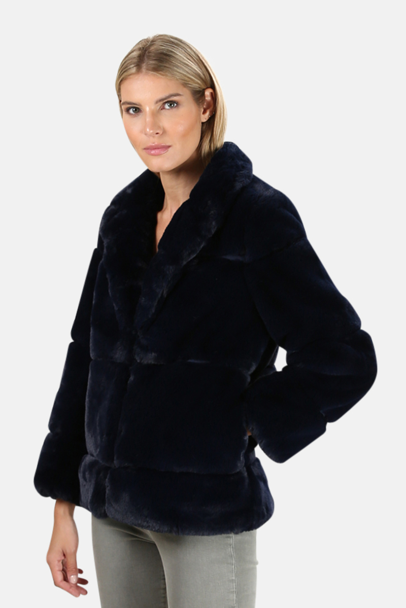 Apparis Sarah Faux Fur Coat Navy Blue Garmentory