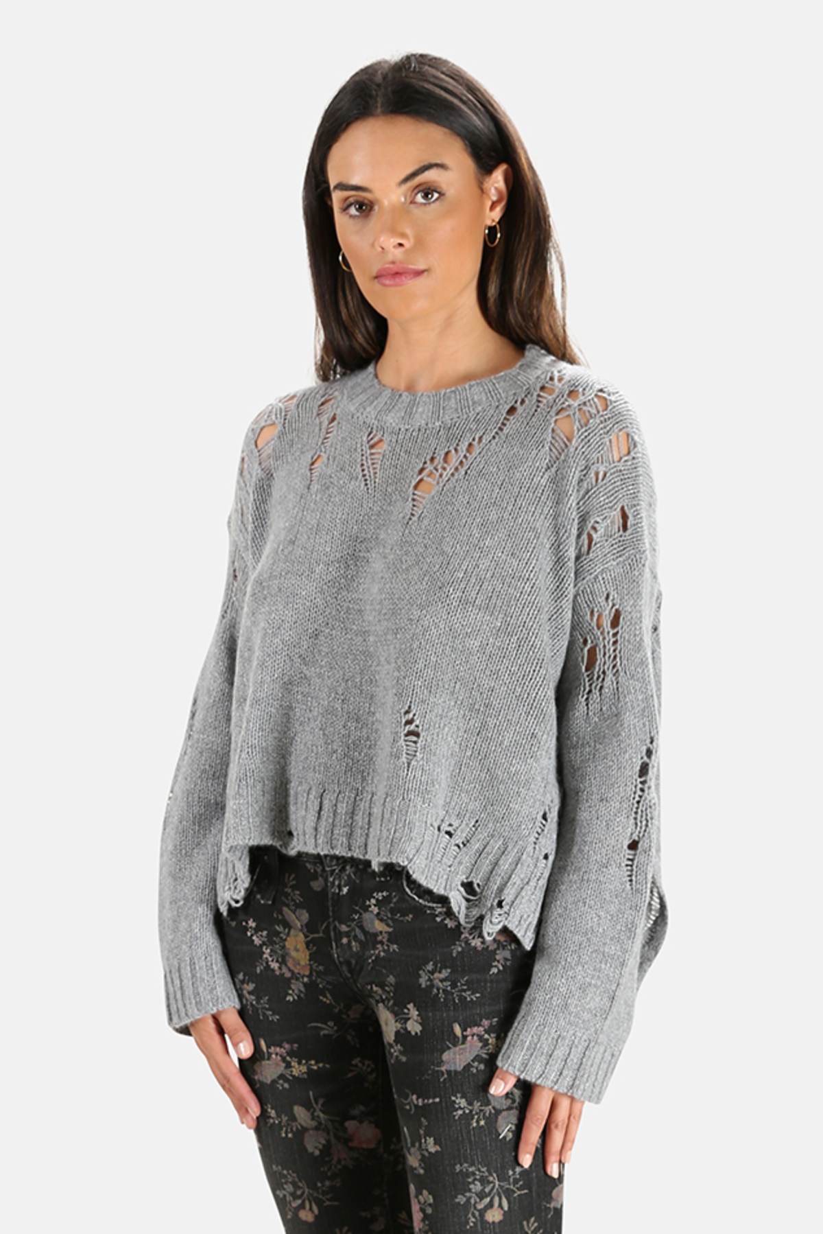 R13 Shredded Side Slit Sweater - Heather Grey | Garmentory