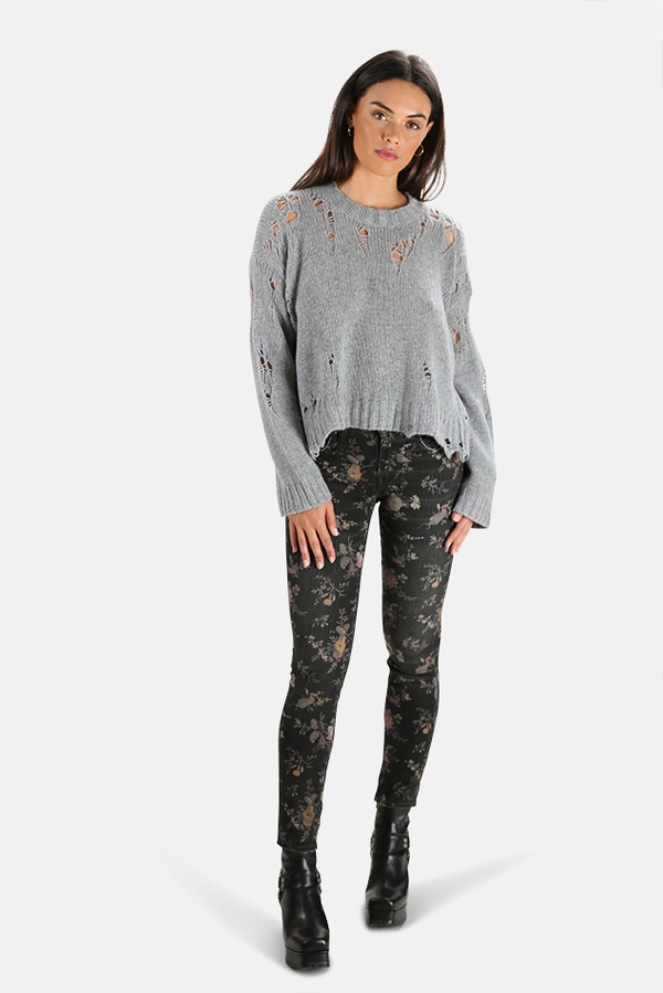 R13 Shredded Side Slit Sweater - Heather Grey | Garmentory