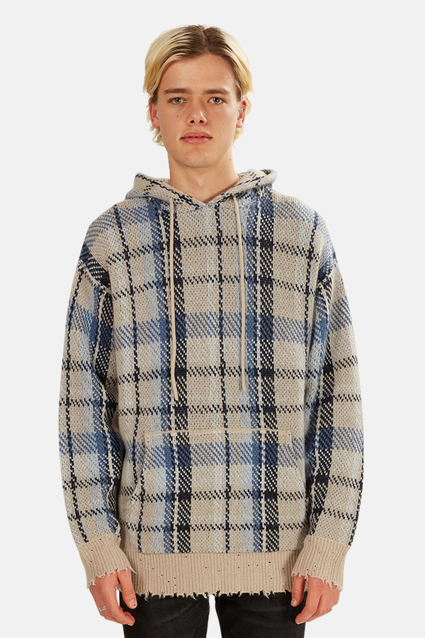 R13 Plaid Hoodie Sweater - Blue Plaid 