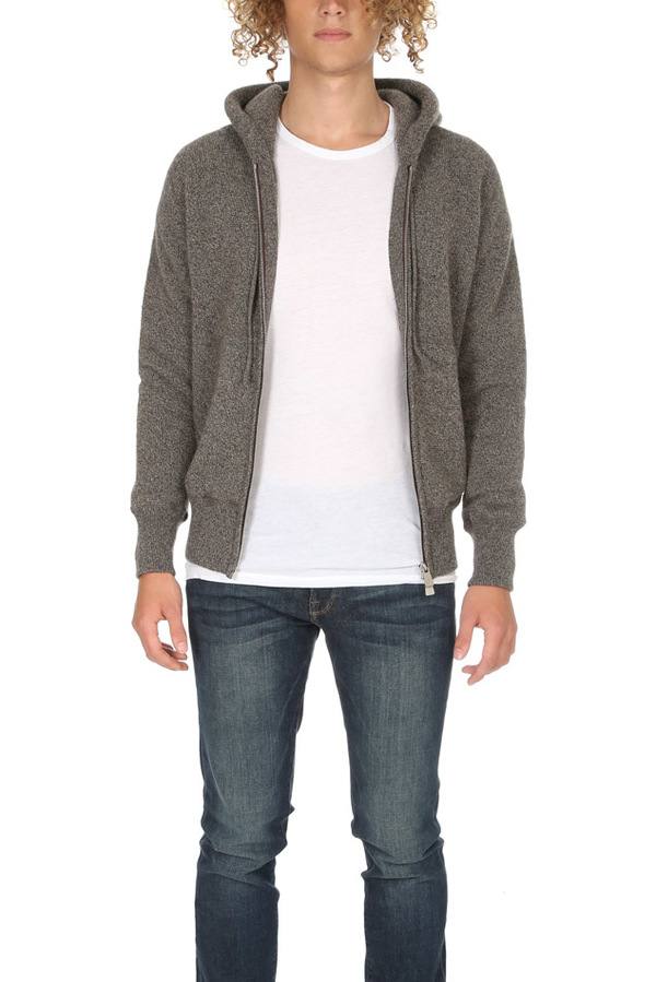 Side Slope Knitted Zip Hoody - Beige Side Slope Knitted Zip Hoody - Beige