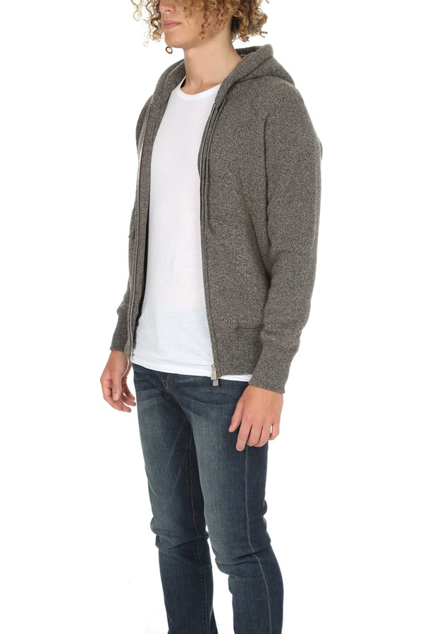 Side Slope Knitted Zip Hoody - Beige Side Slope Knitted Zip Hoody - Beige