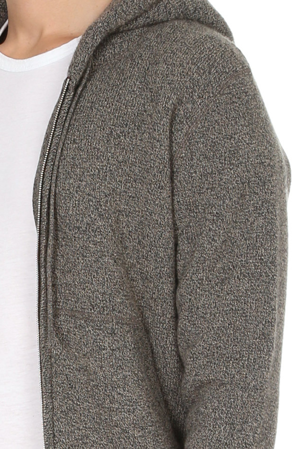 Side Slope Knitted Zip Hoody - Beige Side Slope Knitted Zip Hoody - Beige