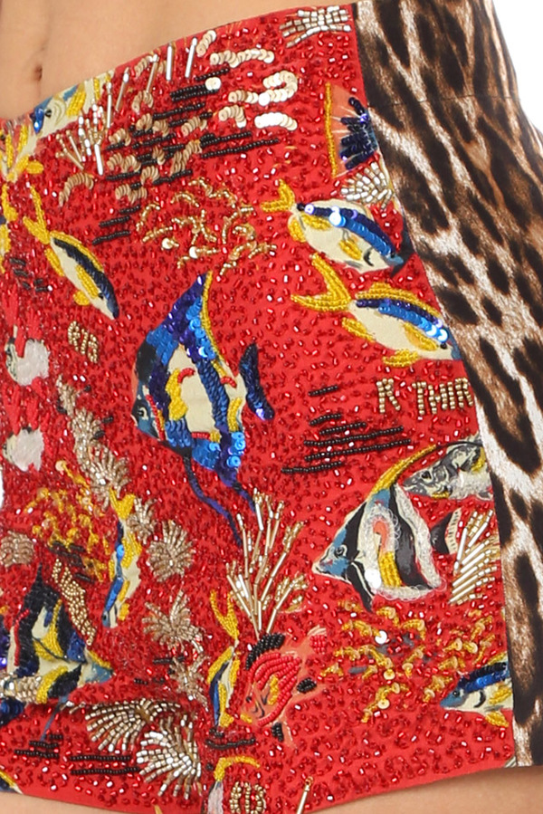 R13 Booty Short - Red fish/leopard