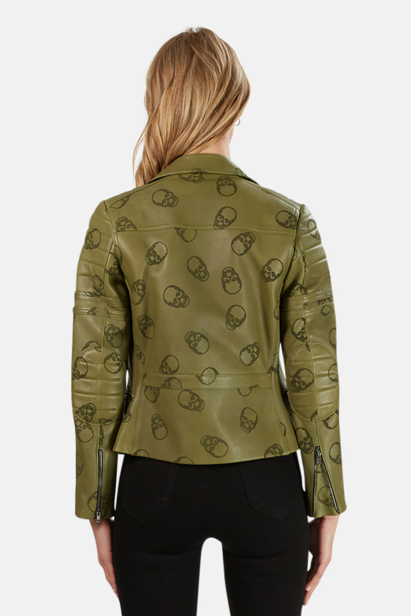 Lucien Pellat-Finet Perforated Skull Leather Jacket - Green