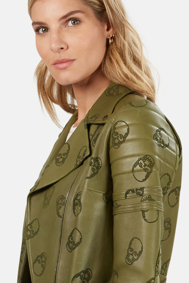 Lucien Pellat-Finet Perforated Skull Leather Jacket - Green
