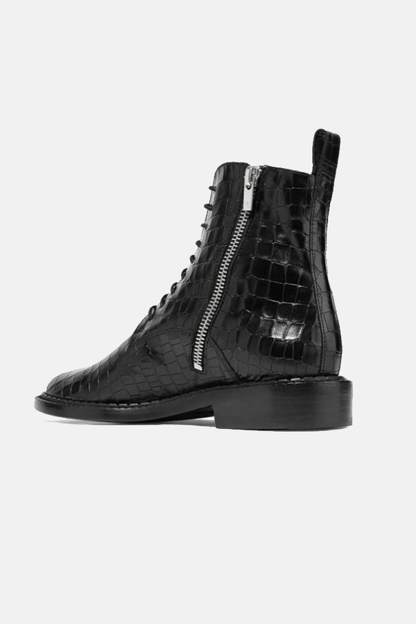 Robert Clergerie Black Croc-Embossed Leather Chukka Boots Robert Clergerie Raphi Stamped Croco Flat Boot - Black  main image 3