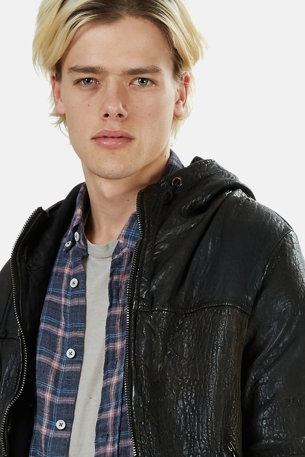 Giorgio Brato Leather Hooded Bomber Jacket - Black | Garmentory
