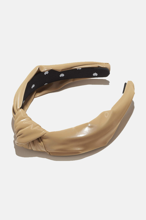 Lele Sadoughi Knotted Headband- Ginger Color FAUX LEATHER HEADBAND Lele Sadoughi Faux Leather Pearl Knotted Headband in Ginger  main image 2