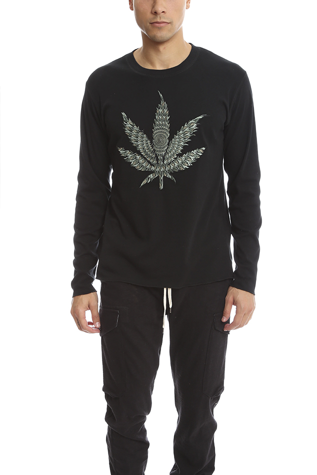 トップス 90~00s lucien pellat-finet long T-shirt Lucien Pellat-Finet Embroidered Leaf T-Shirt - Black