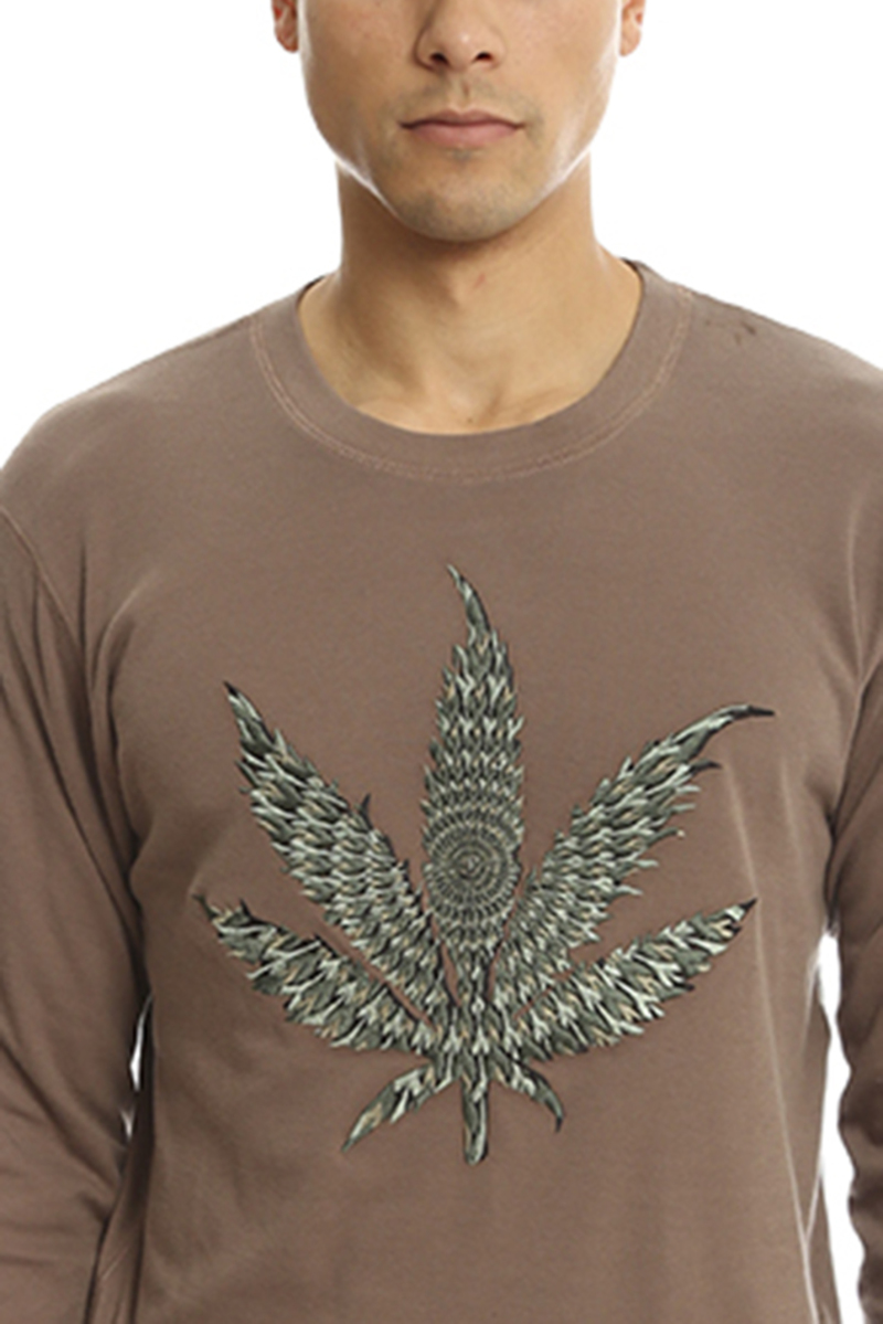 トップス 24SS 113 lucien pellat-finet LEAF TEE Lucien Pellat-Finet Embroidered Leaf T-Shirt - Brown | Garmentory
