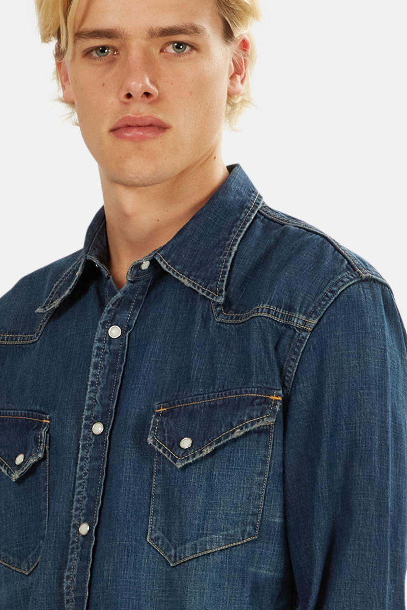 Remi Relief Denim Western Shirt - Blue