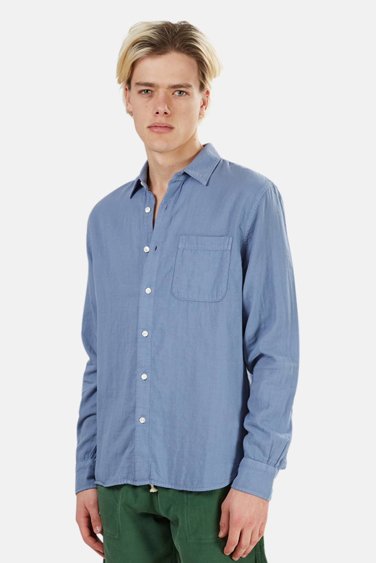 Kato The Ripper Slim French Seam Shirt - matte Blue | Garmentory